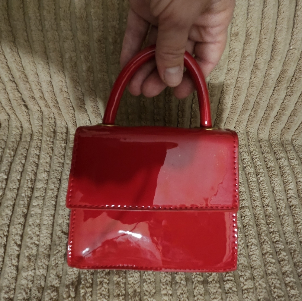 Trendy Y2K Aesthetic Red Patent PU Leather Micro Bag Top Handle Mini Purse